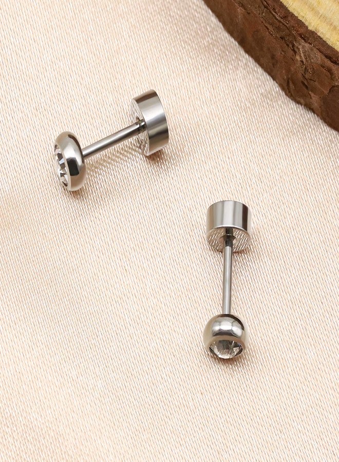 ZDE Titanium Women Flatback Earrings for Women Crystal Gold Stud Earrings Flat Back Earrings Hypoallergenic Cartilage Earring Helix Tragus Conch Piercing 3mm-5mm (Crystal-Silver, 5MM) - Image 5